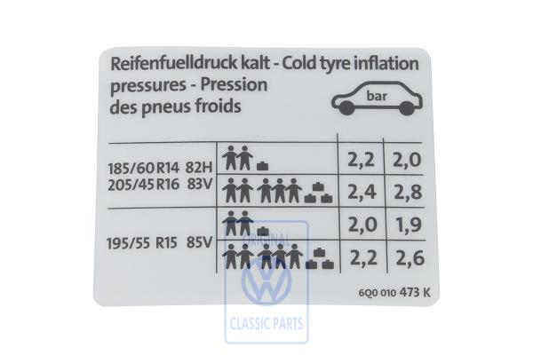 Kennschild für Reifendruck