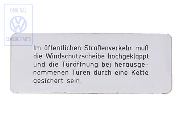 Hinweisschild für VW Iltis