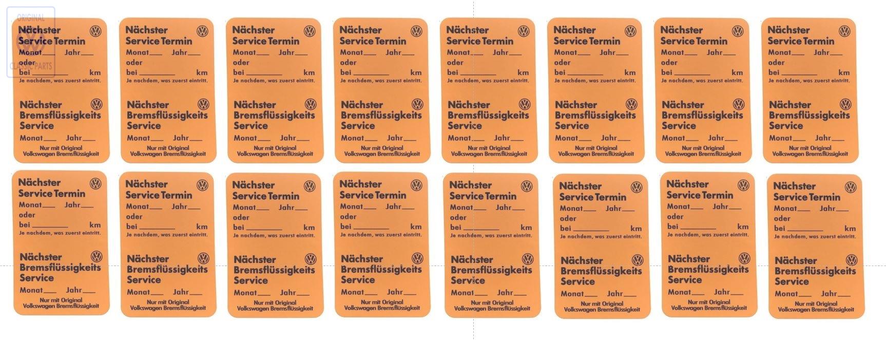 Oranger Volkswagen Service Aufkleber - 16er Bogen