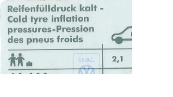 Kennschild für Reifendruck