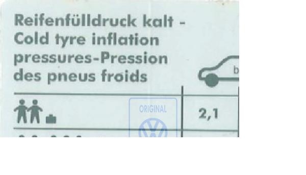 Kennschild für Reifendruck