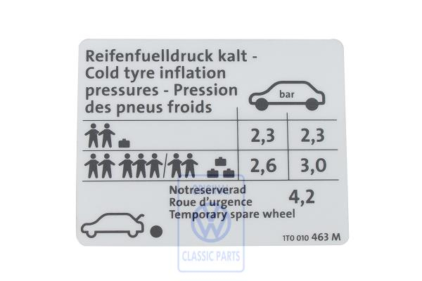 Data sticker for VW Touran