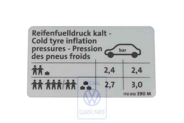 Data sticker for VW Touran