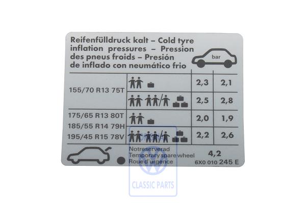 Data plate for VW Lupo