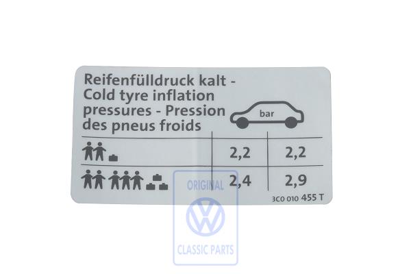 Data plate for VW Passat B6