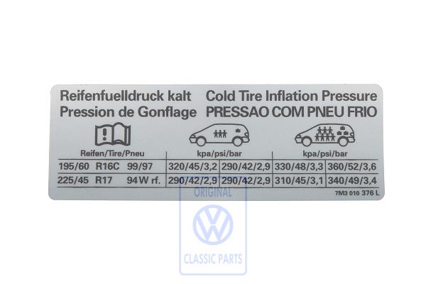 Data sticker for VW Sharan