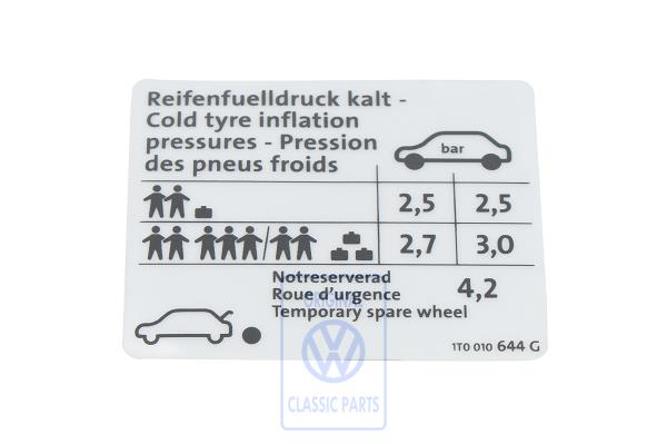 Data plate for VW Touran