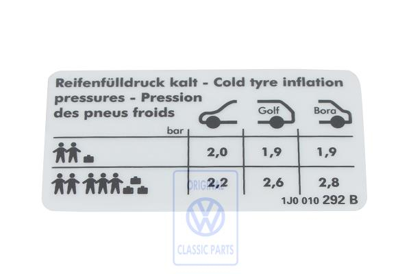 Data plate for VW Bora