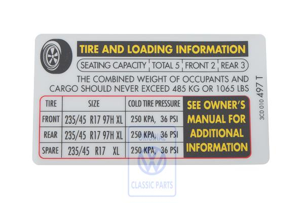 Data sticker for VW Passat B6