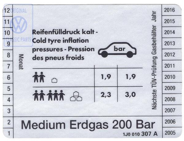 Data plate (tyre pressure)
