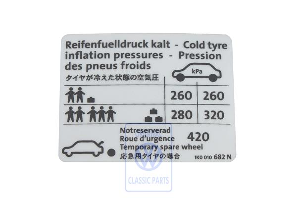 Data sticker for VW Golf Mk6