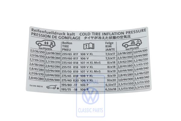 Data plate for VW Touareg