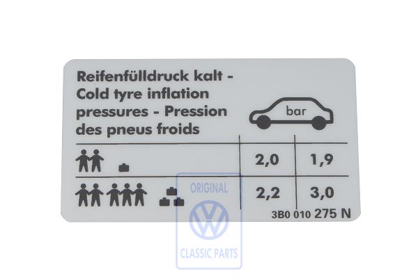Data plate for VW Passat B5GP
