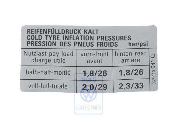 Data sticker for VW Polo Mk2