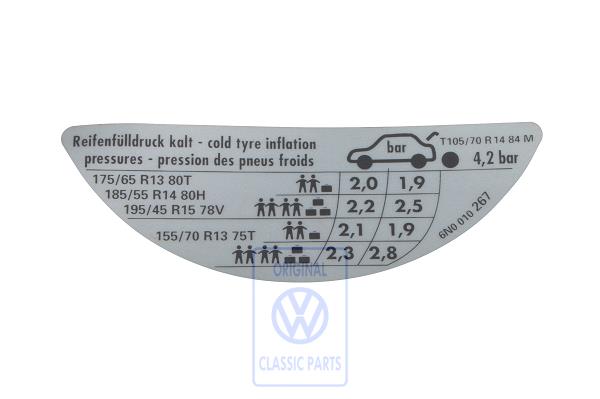 Data plate for VW Polo 6N2