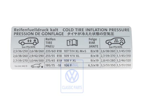 Data plate for VW Touareg