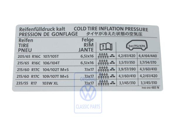 Label for VW T5