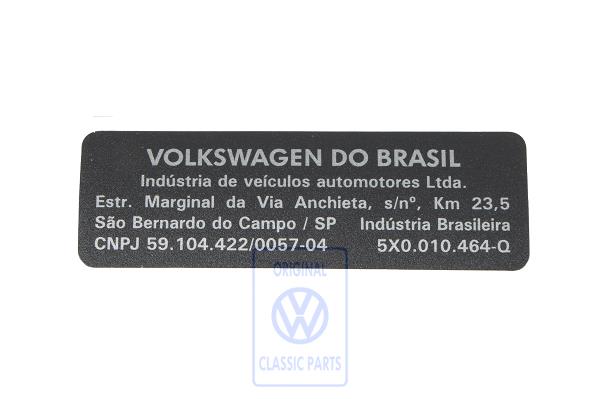 Data plate for VW Fox and Gol