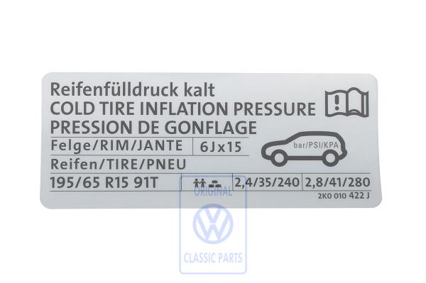 Data plate for VW Caddy