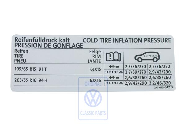 Data sticker for VW Caddy Maxi