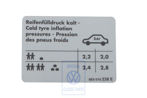 Data plate for VW Lupo