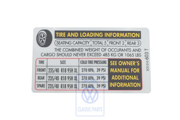 Data sticker for VW Passat B6