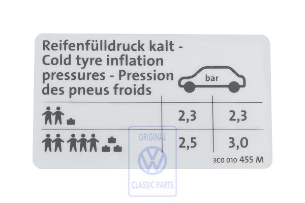 Data sticker for VW Passat B6