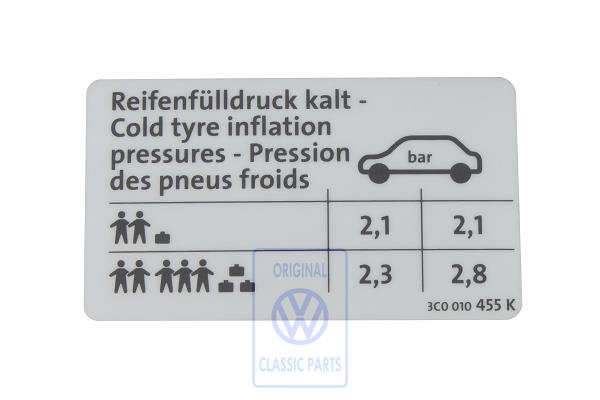 Data sticker for VW Passat B6