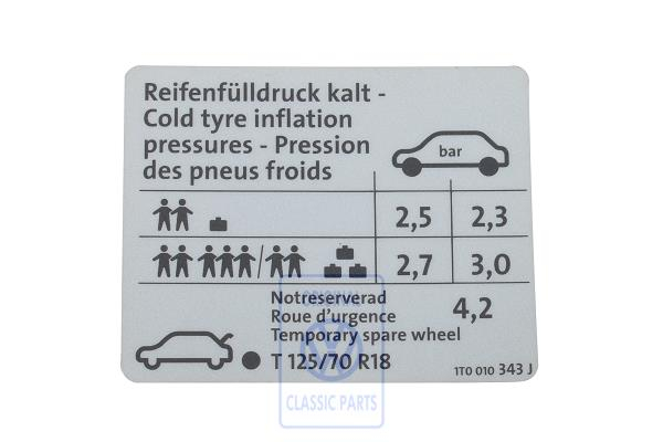 Data sticker for VW Touran