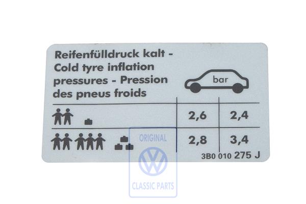 Data plate for VW Passat B5GP