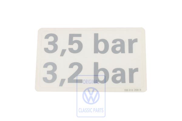 Tyre pressure sticker for VW T4
