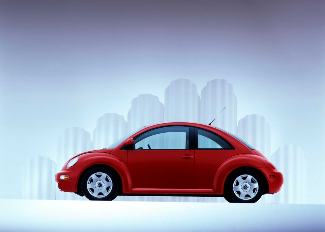 The VW New Beetle celebrates its world premiere in Detroit in 1998.