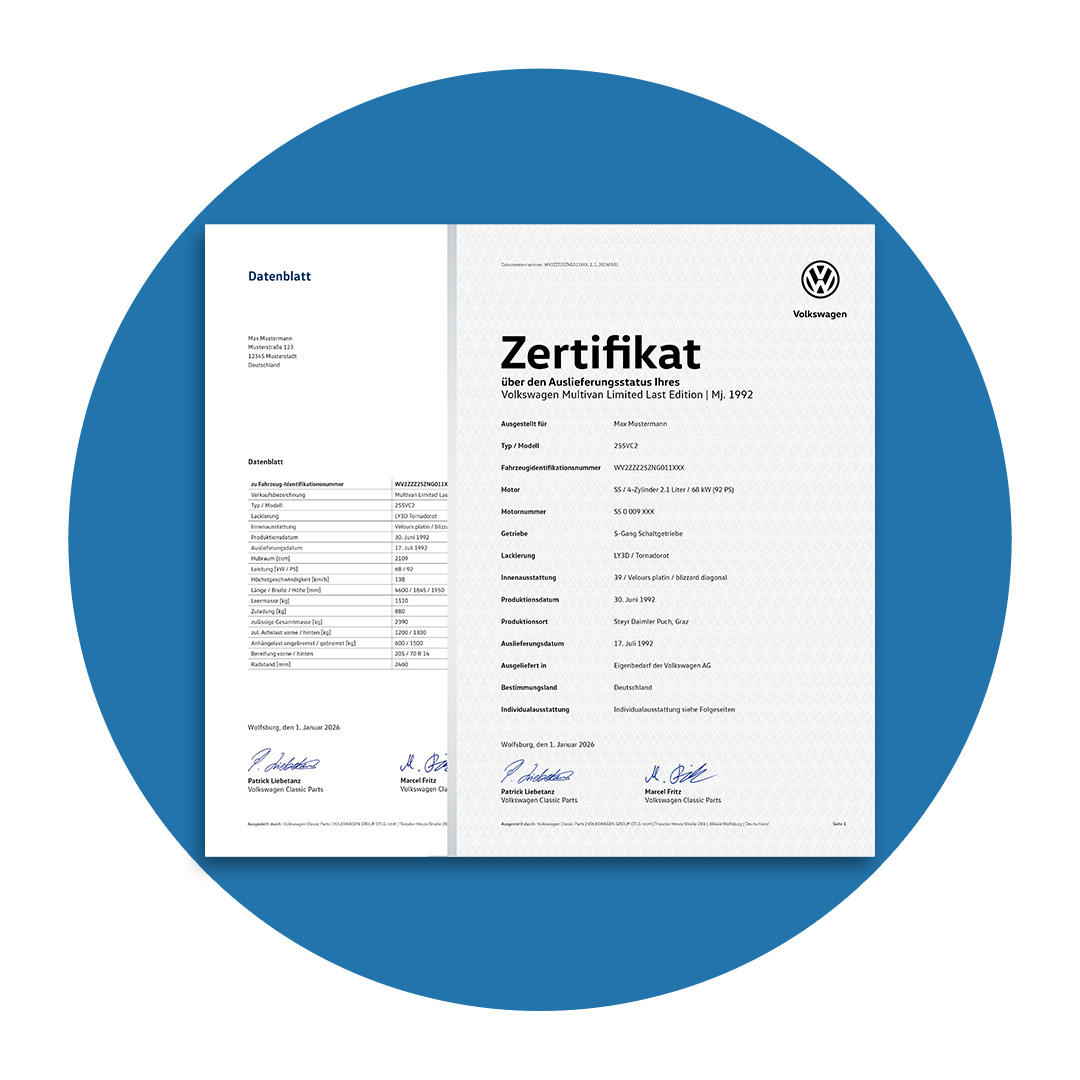 Volkswagen Classic Parts - Das VW Zertifikat und Datenblatt