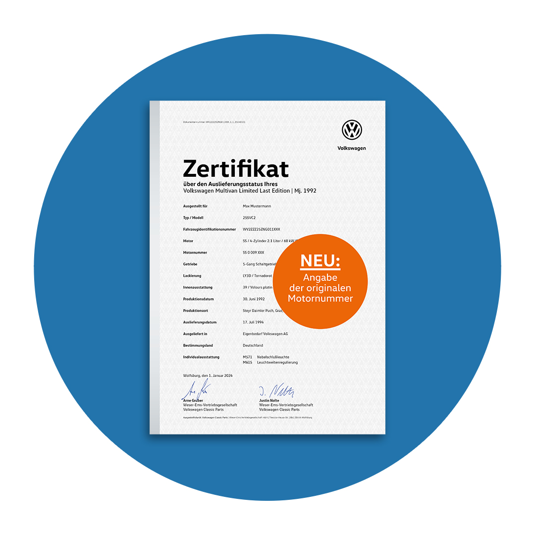 Volkswagen Classic Parts - Das VW Zertifikat und Datenblatt