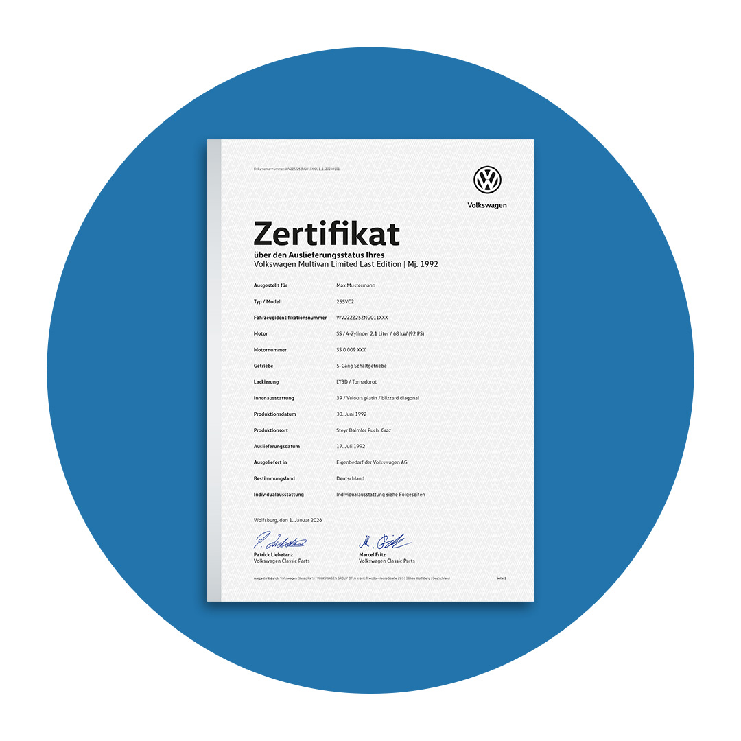 Volkswagen Classic Parts - Das VW Zertifikat und Datenblatt