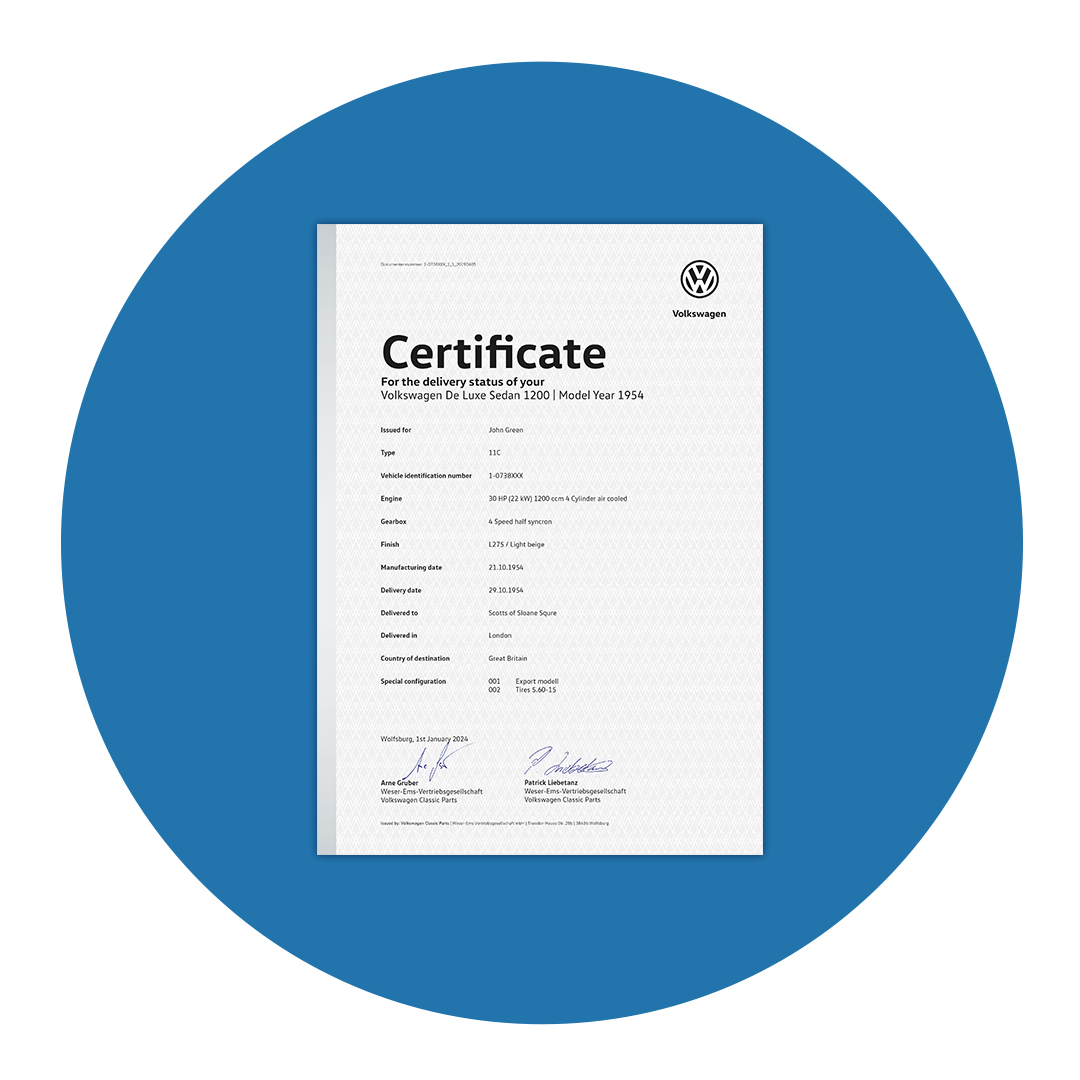 Volkswagen Classic Parts - Certificate & Datasheet