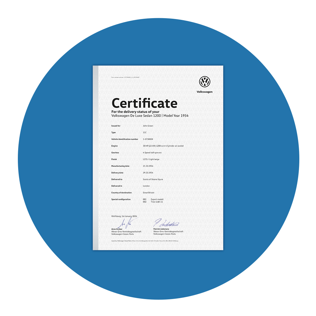 Volkswagen Classic Parts - The Volkswagen Certificate