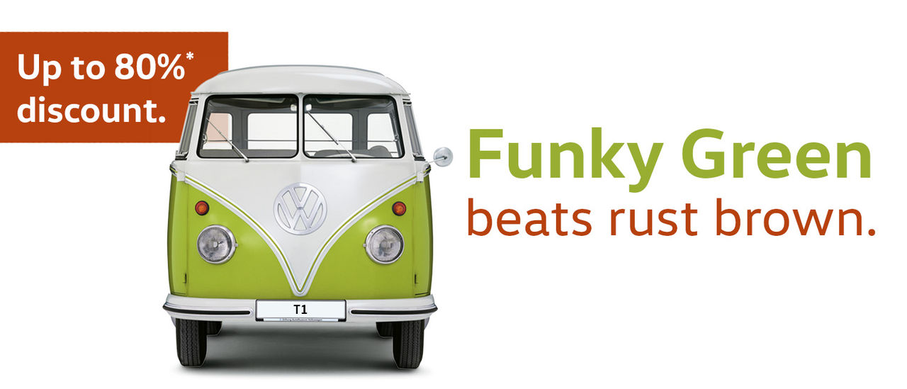 Save up to 80 % now with our Funky Green Weeks. Big sale: High-quality KlassicFab parts for your VW, heavily reduced. Shop now and save!