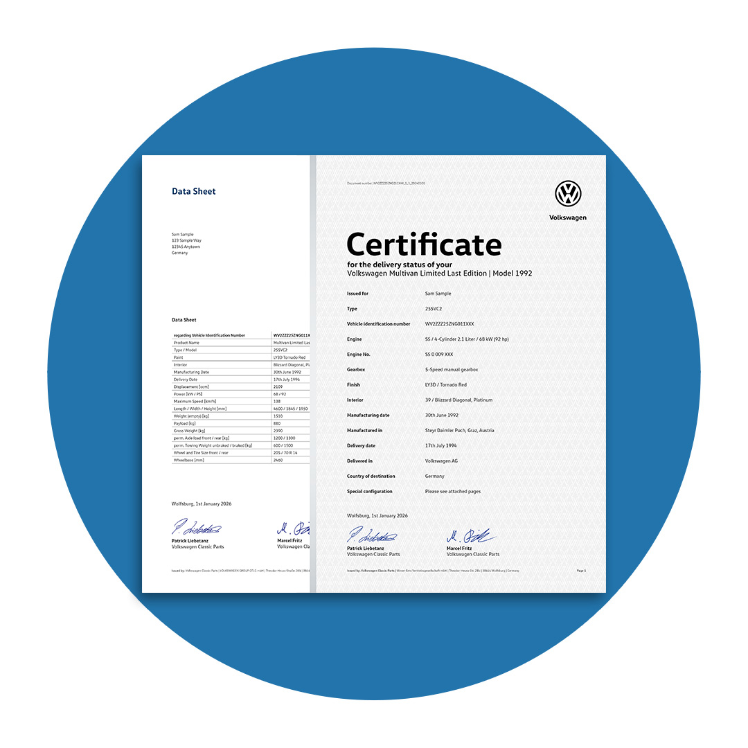 Volkswagen Classic Parts - The VW Certificate and Datasheet