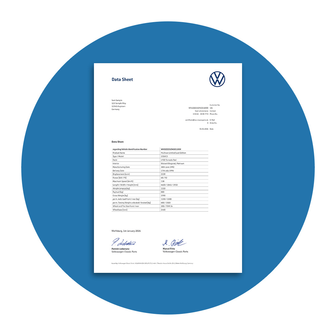 Volkswagen Classic Parts - The VW Certificate and Datasheet