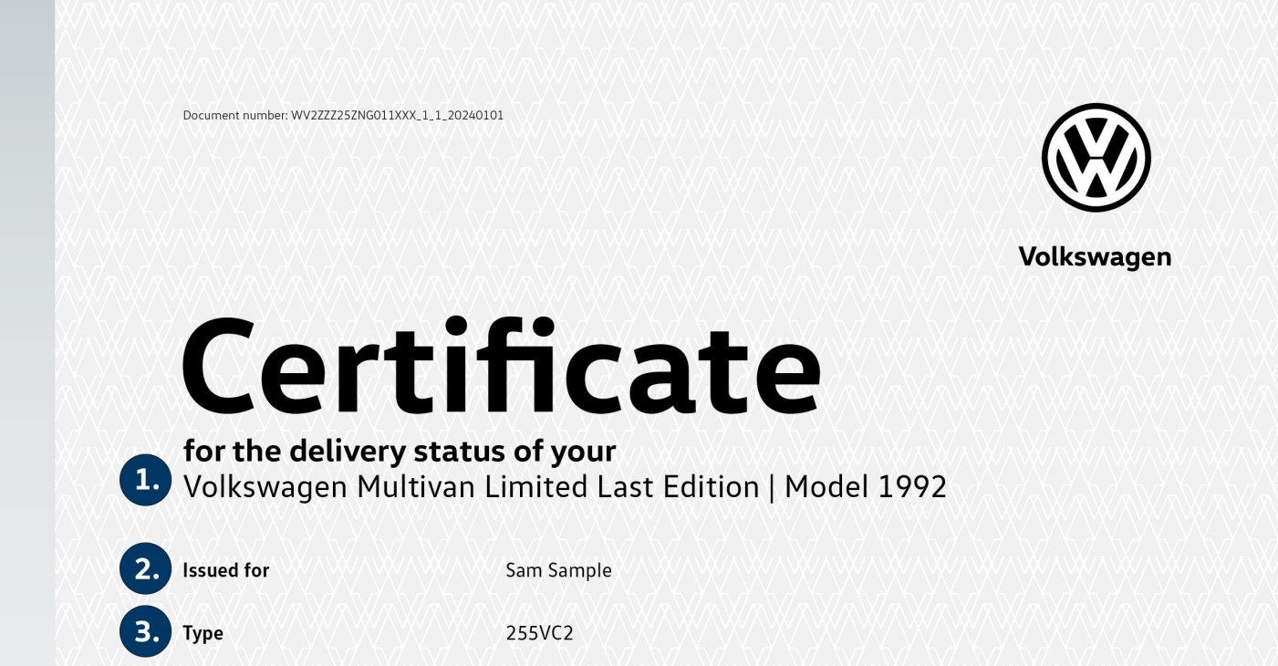 Volkswagen Classic Parts - The VW Certificate and Datasheet