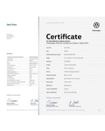 Set Volkswagen Certificate & Data Sheet